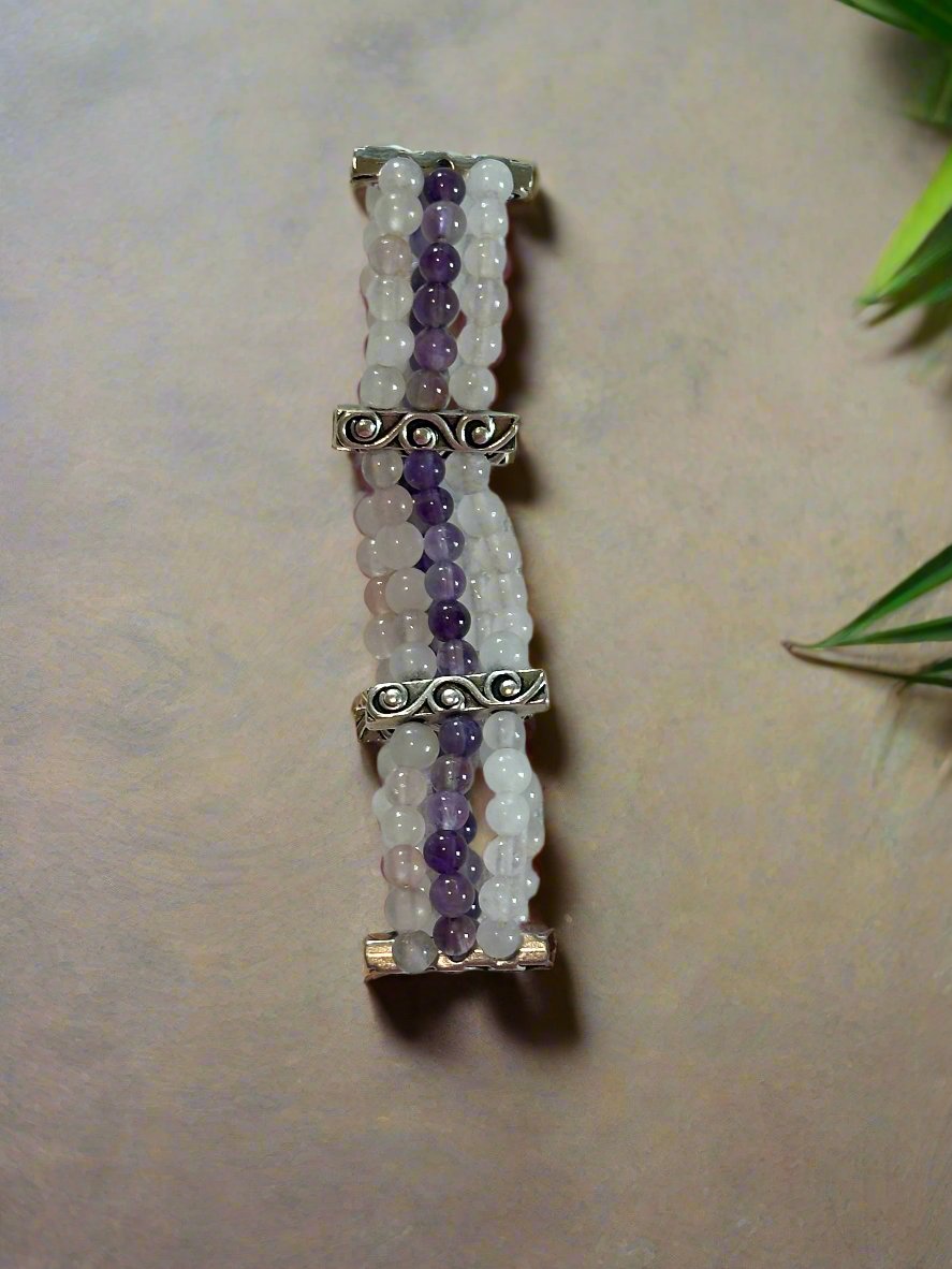 Rose Quartz and Amethyst Beaded Stretch Bracelet