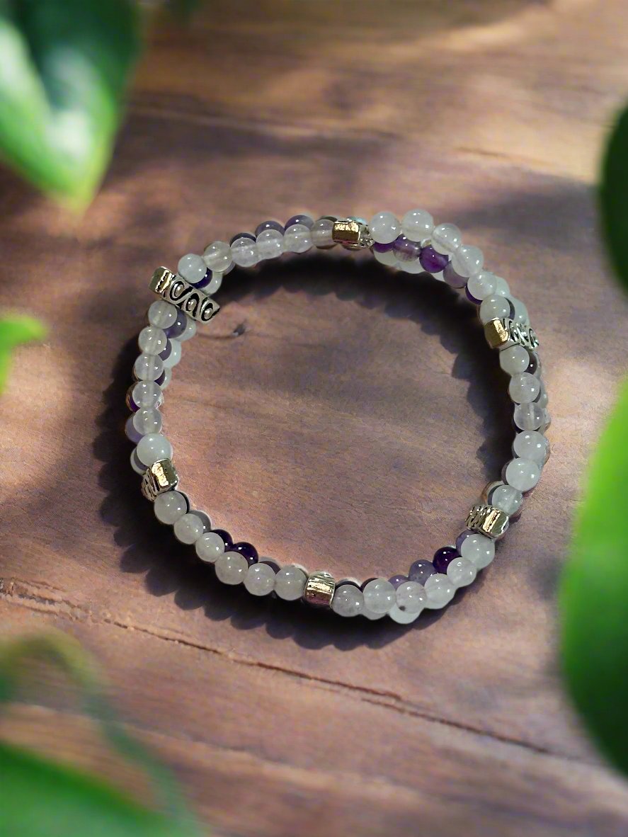 Rose Quartz and Amethyst Beaded Stretch Bracelet