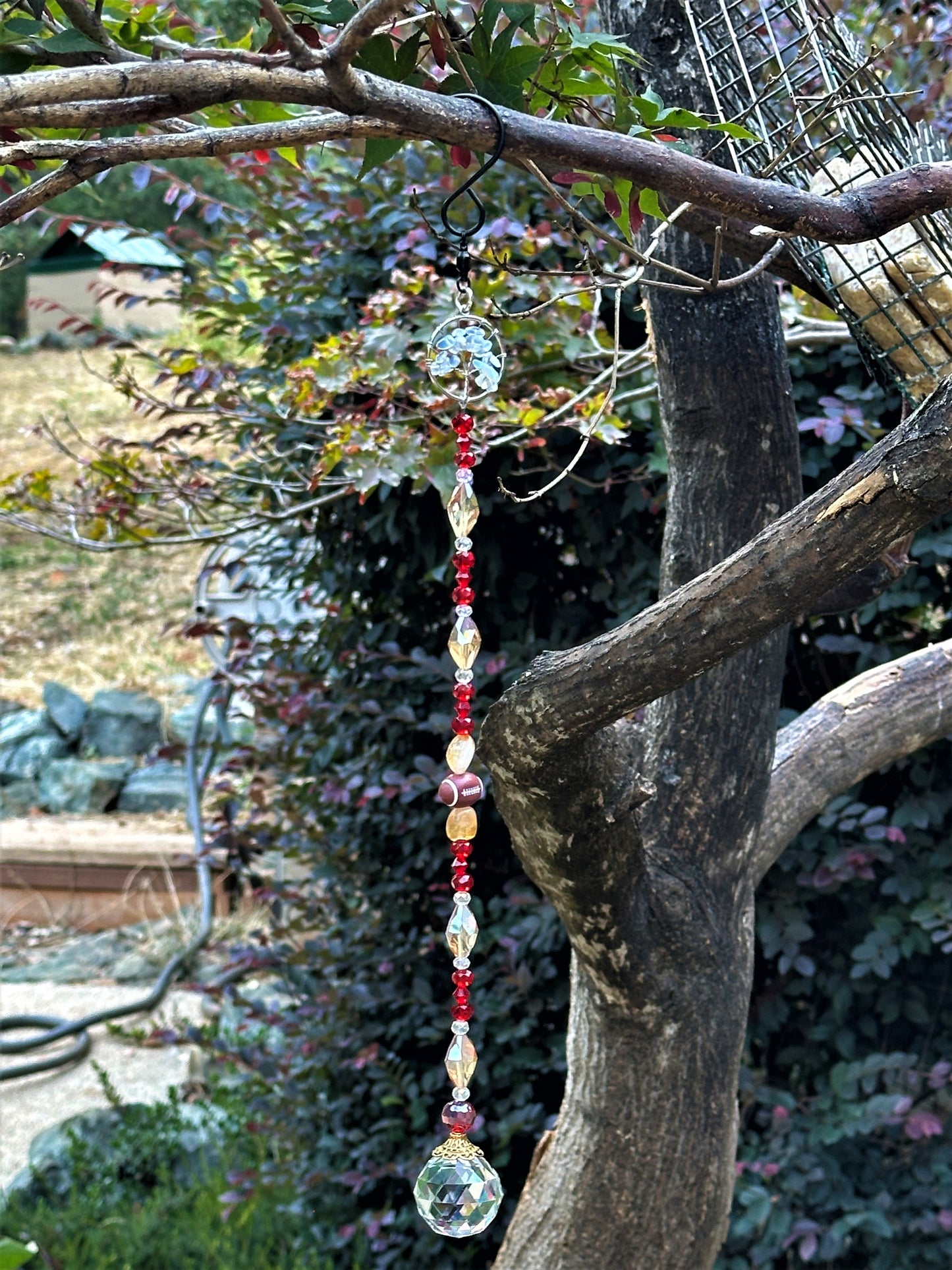 Football Suncatcher in Red and Gold With Opal and Citrine Accents
