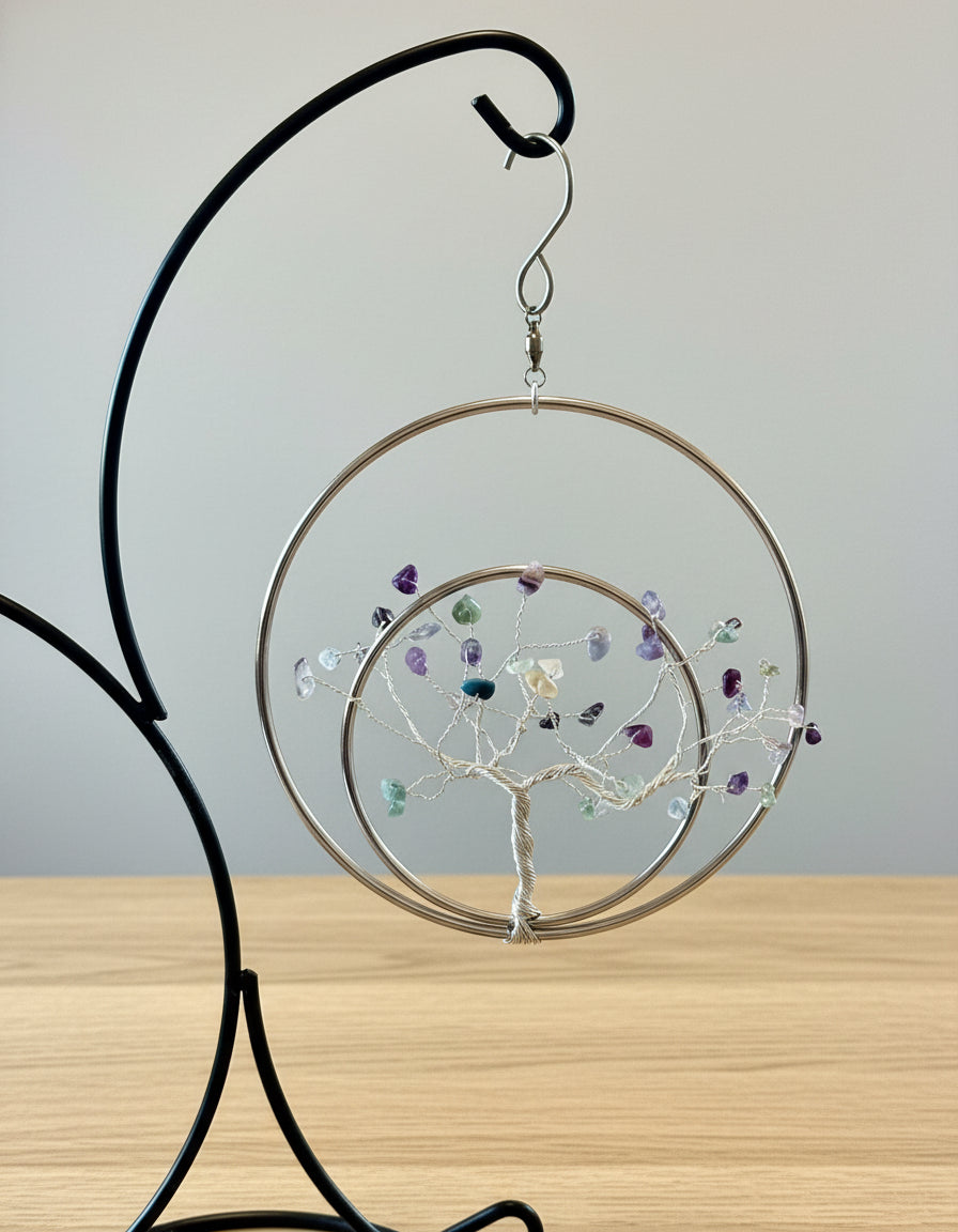 Fluorite & Silver Tree of Life – 6-Inch Decorative Art