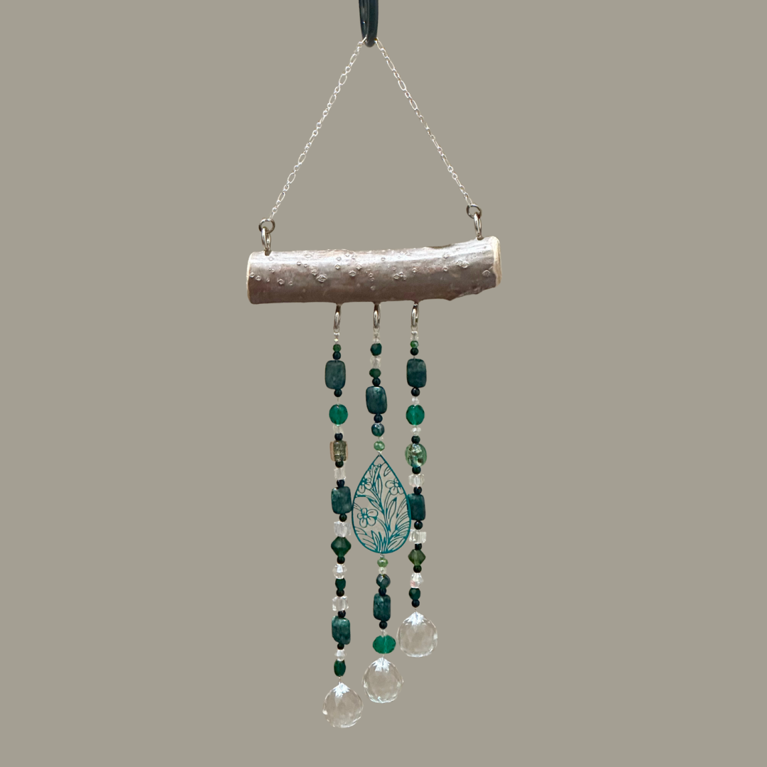 Natural African Turquoise Stone Suncatcher Mobile on Oak
