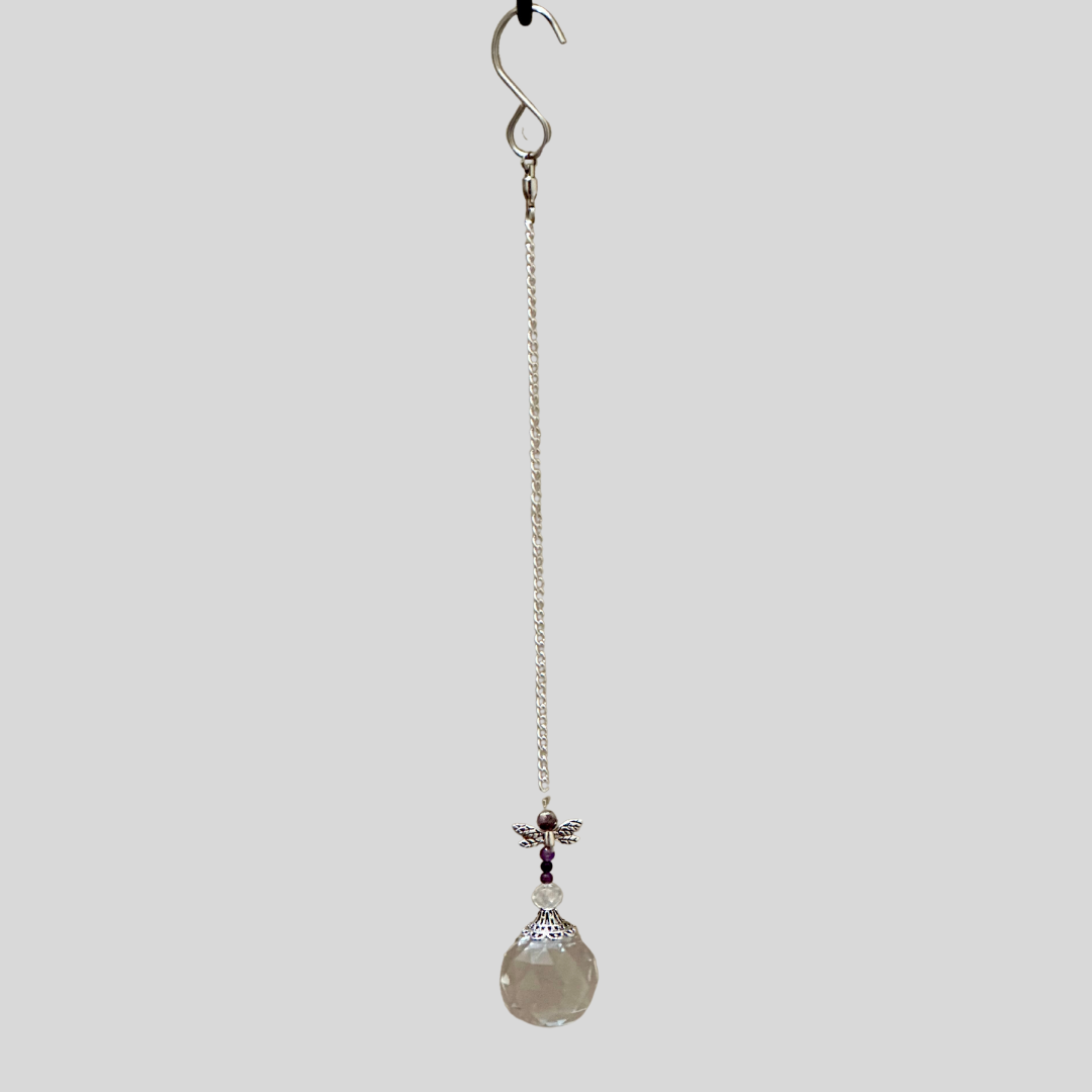 Amethyst Dragonfly on Silver Chain Suncatcher