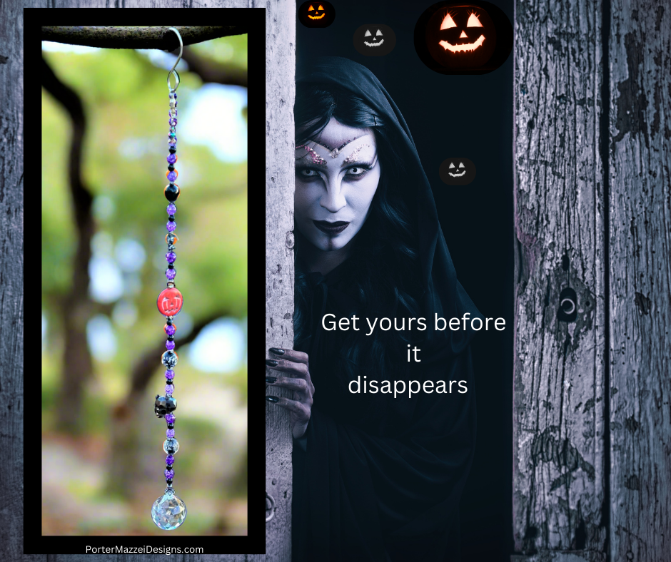 Purple Crackle Quartz and Banded Black Agate Beaded Halloween Suncatcher π