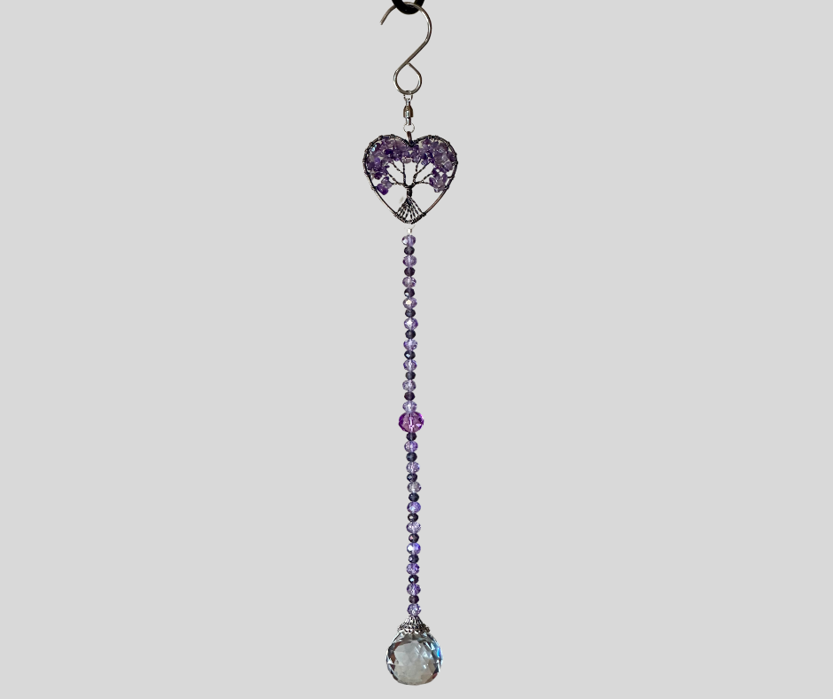 Amethyst Heart Shaped Tree of Life Suncatcher
