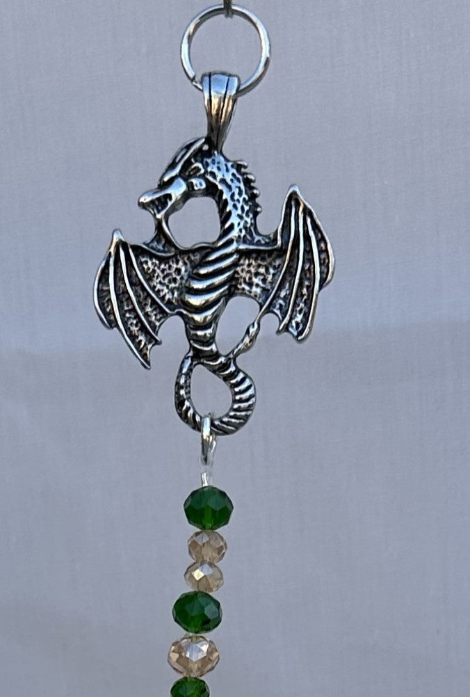 Silver Dragon Suncatcher with Dragon's Blood Natural Stone Beads