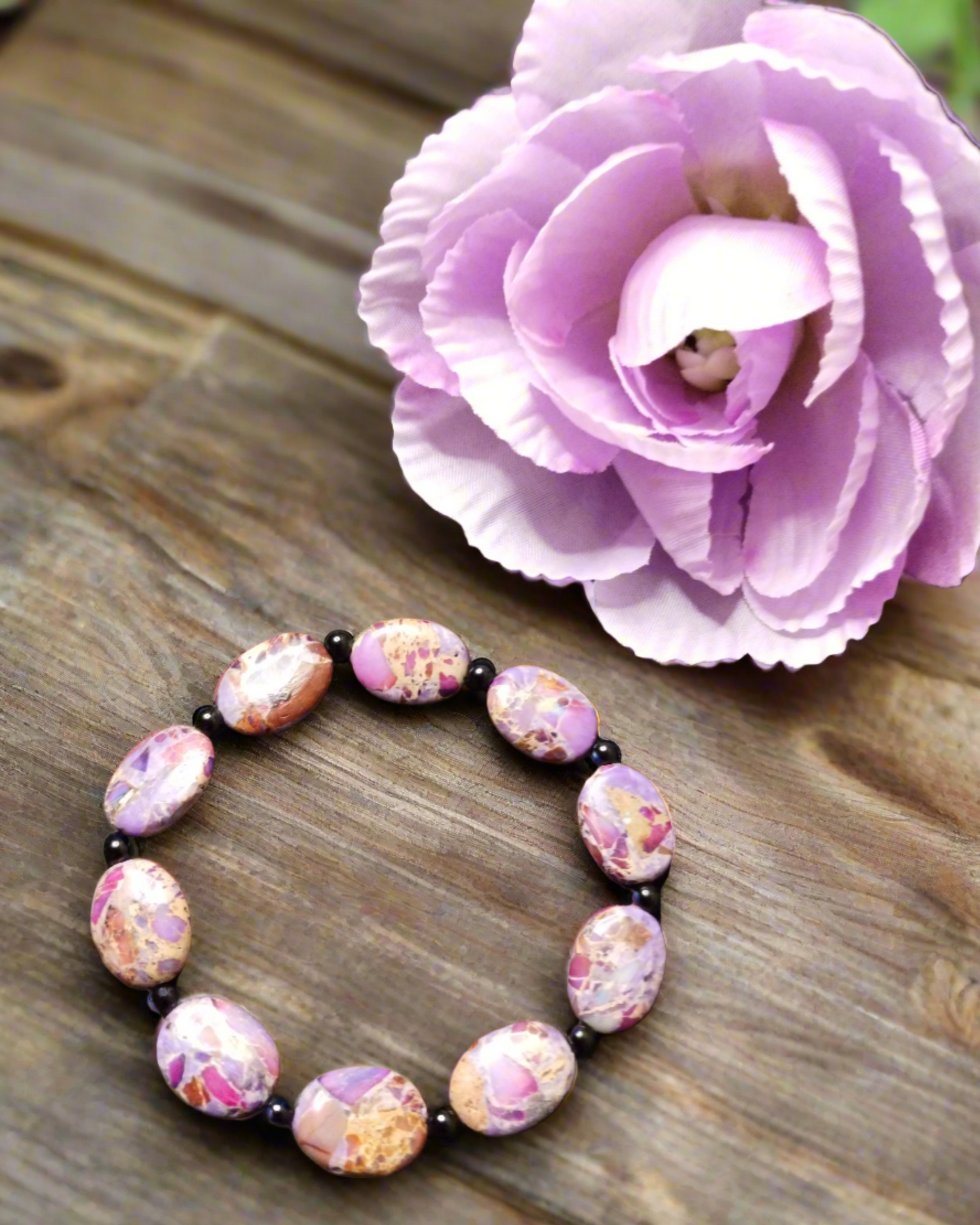 Amethyst Dyed Serpentine Jasper Oval Bead Bracelet