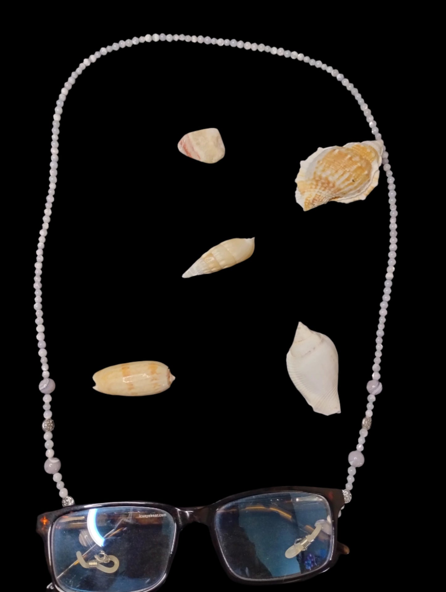 Eyeglass Holder Featuring Grey Mother of Pearl Beads