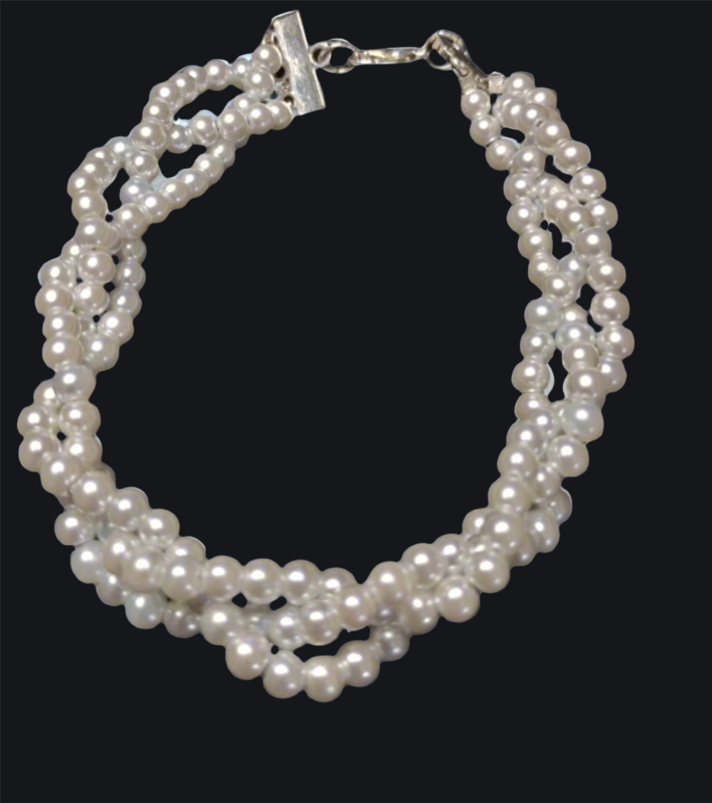 Three-Strand White Glass Pearl Bracelet