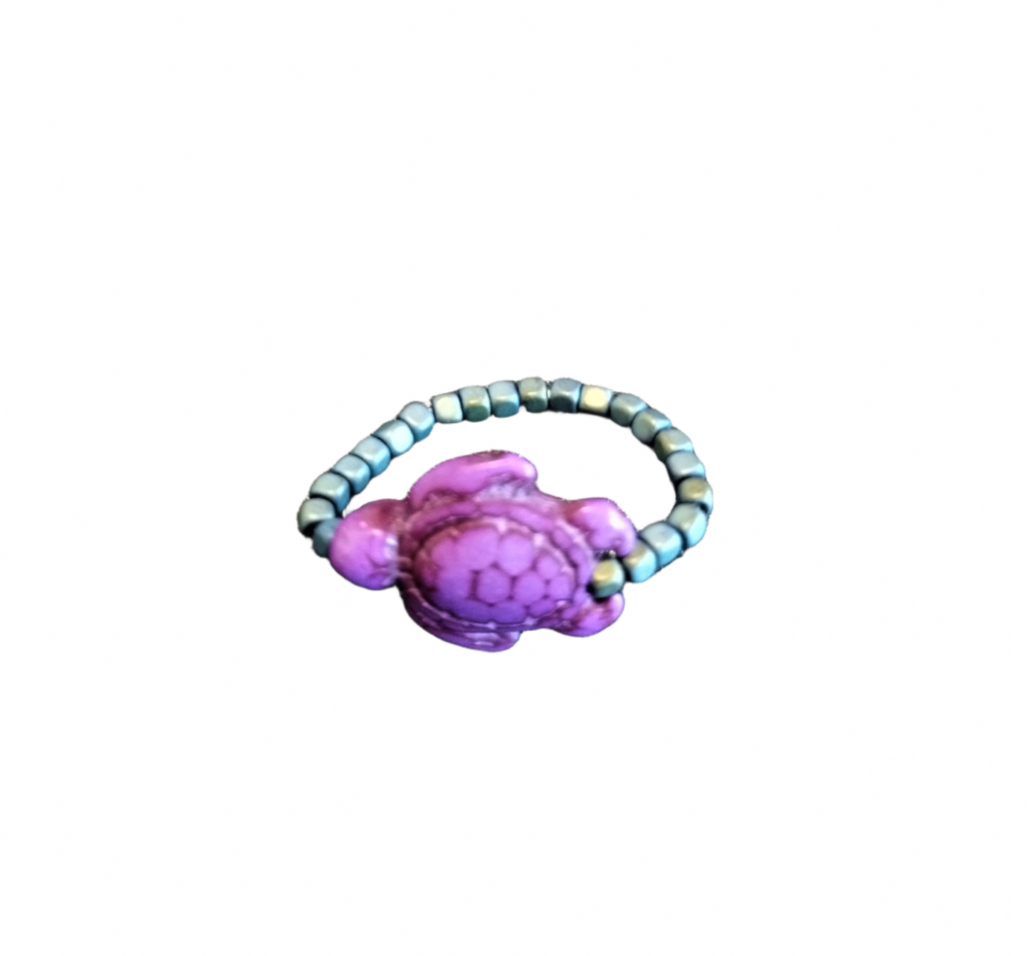 Aqua Luster Hematite and Turtle Stretch Ring