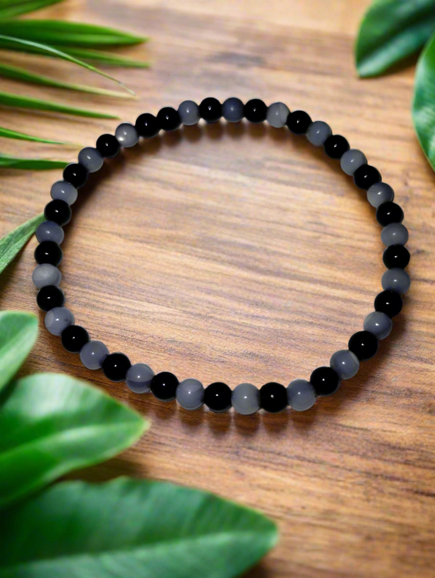 Gray Mother of Pearl and Black Jasper Bracelet