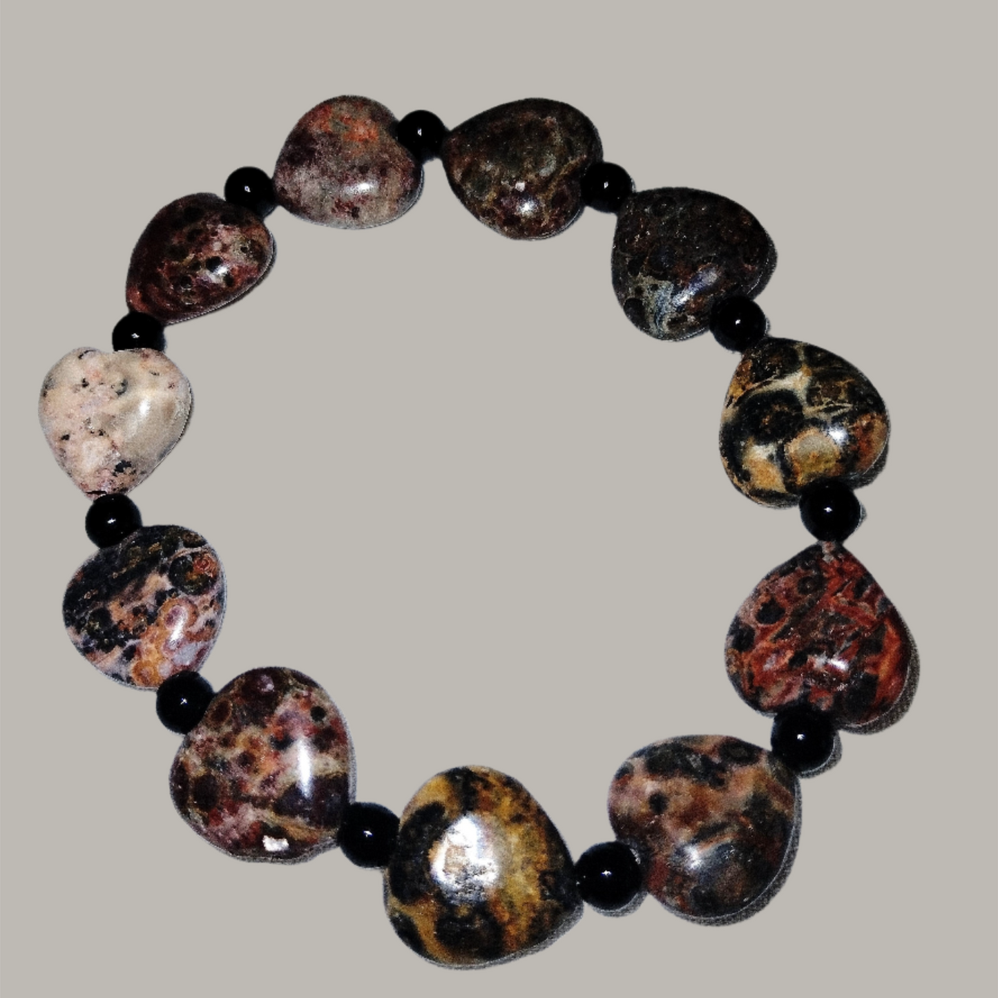 Heart-Shaped Picture Jasper and Black Jasper Bracelet