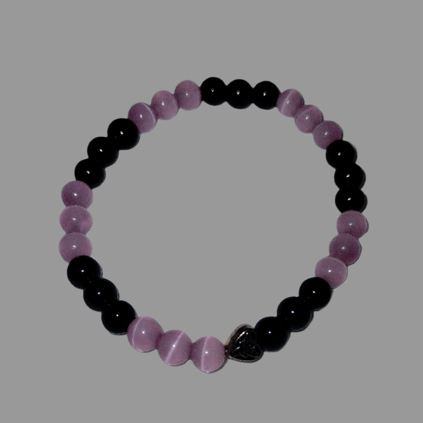 Pink Cat's Eye Black Glass Bead Bracelet