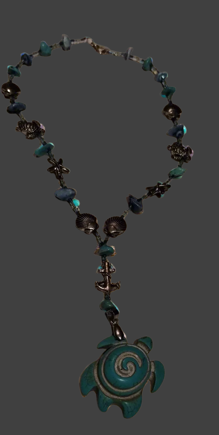 Nautical Necklace With Turtle Pendant
