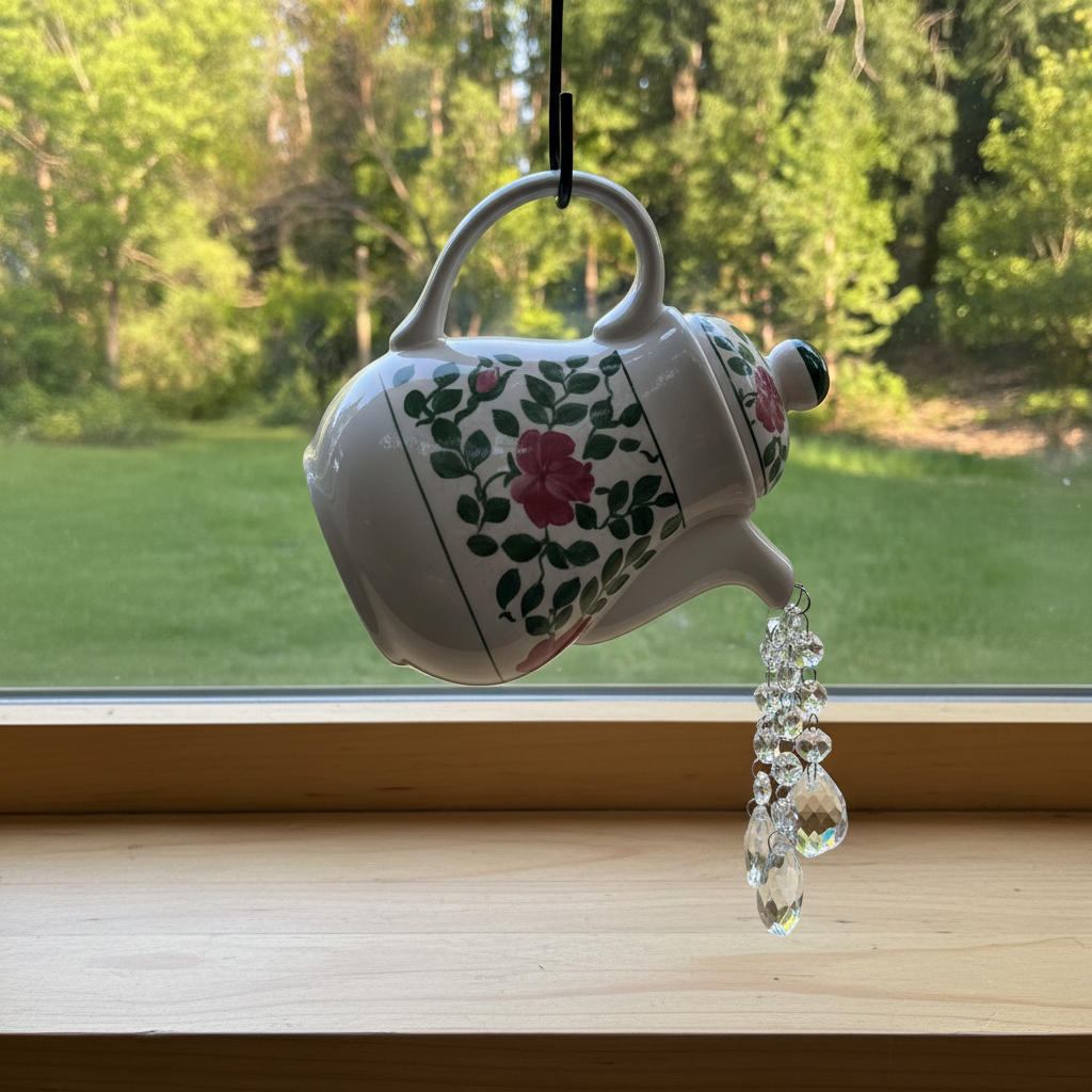 Crystal Pouring Teapot With a Faceted Clear Glass Cascade