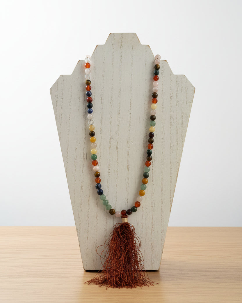 Mixed Semi-Precious Gemstone Necklace With Tassel