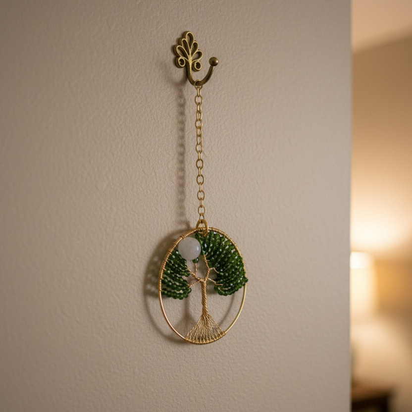 Green, White & Gold Tree of Life – 3-Inch Window/Wall Hanging