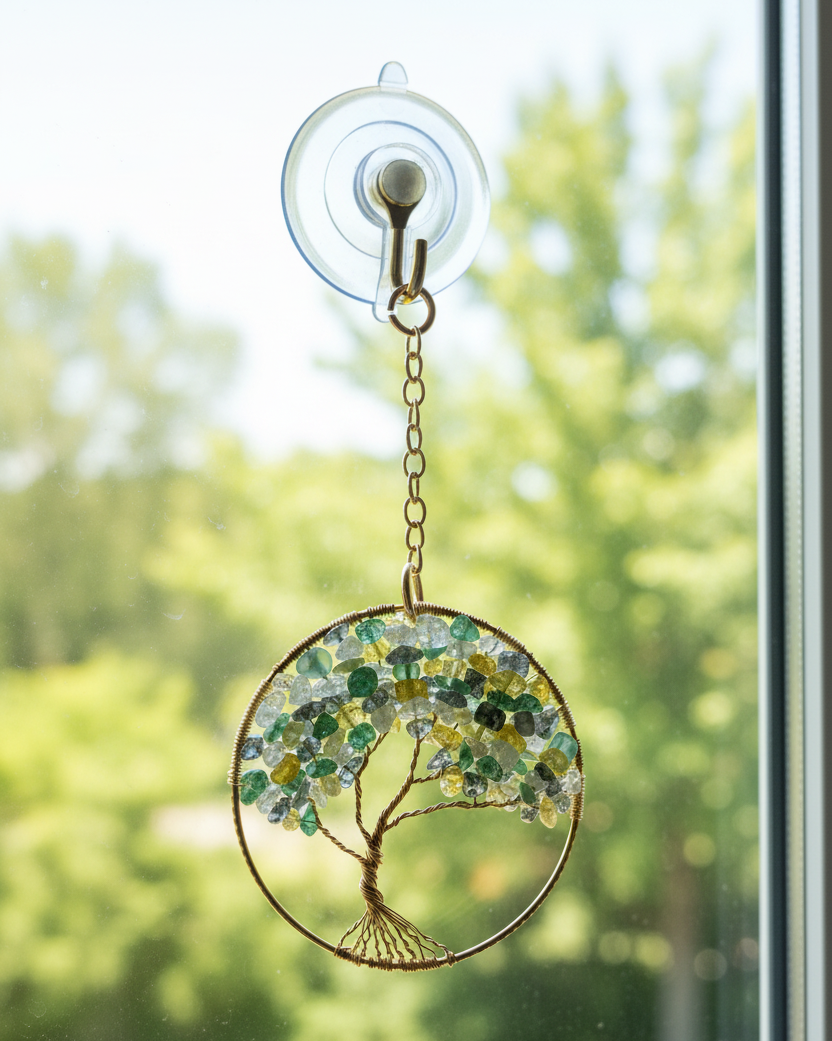 Mixed Glass, Gold & Antique Brass Tree of Life - 3-Inch Window/Wall Hanging