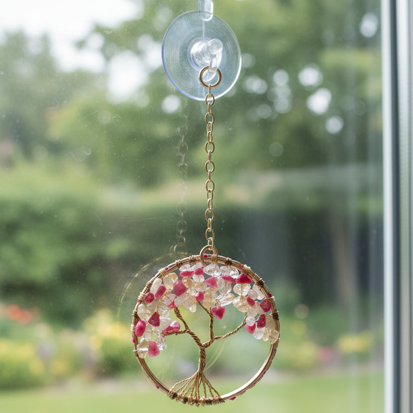 Citrine & Red Agate Tree of Life – 3-Inch Window/Wall Hanging
