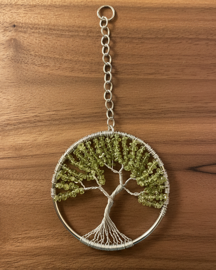 Peridot and Silver Tree of Life - 3-Inch Window/Wall Hanging