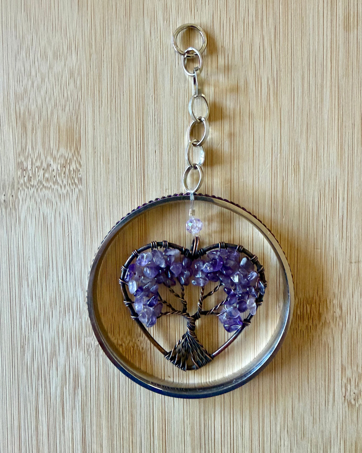 Amethyst & Purple Crystal Tree of Life 3-Inch Window or Wall Hanging (Repurposed Bangle Bracelet)