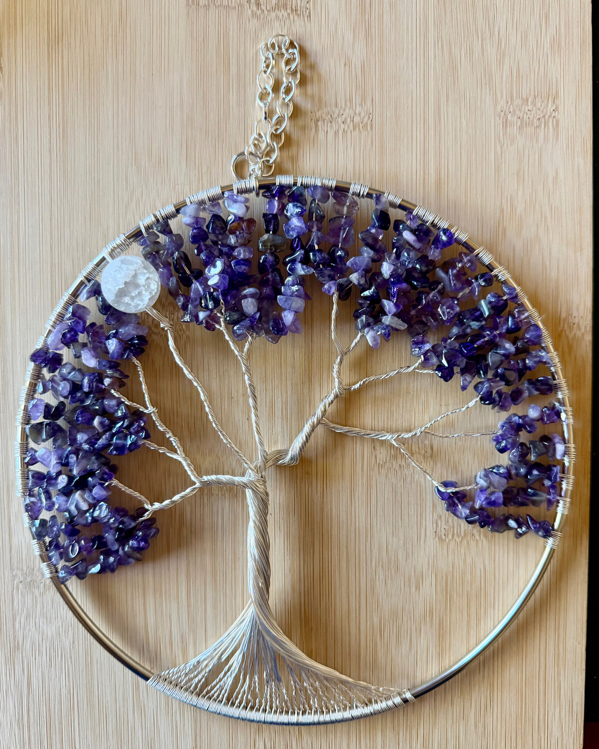 Amethyst, Quartz and Silver Tree of Life – 8-Inch Window/Wall Hanging