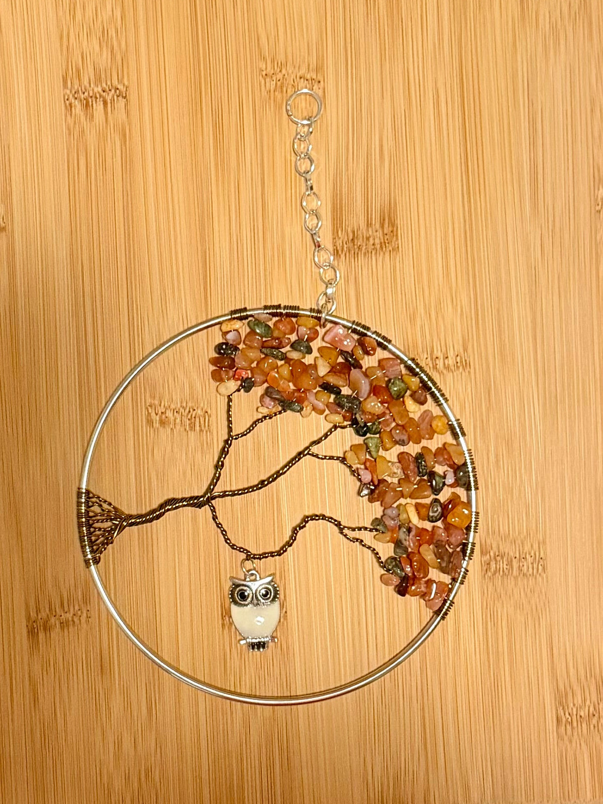 Carnelian, Dragon’s Blood, Silver & Antique Brass Tree of Life – 5-Inch