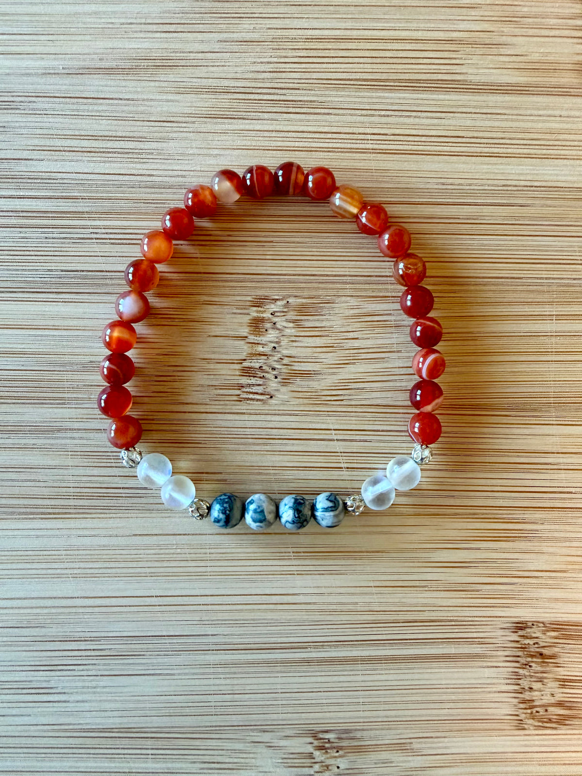 Amber Agate, Gray Jade and White Glass Opal Bracelet