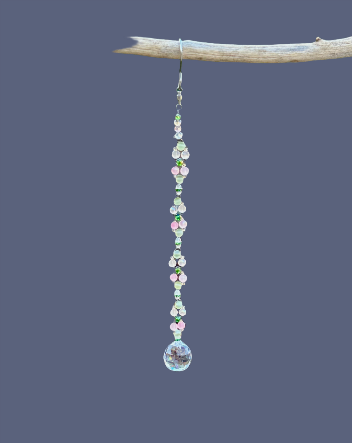Light Green, Pink and White Glass Beaded Suncatcher