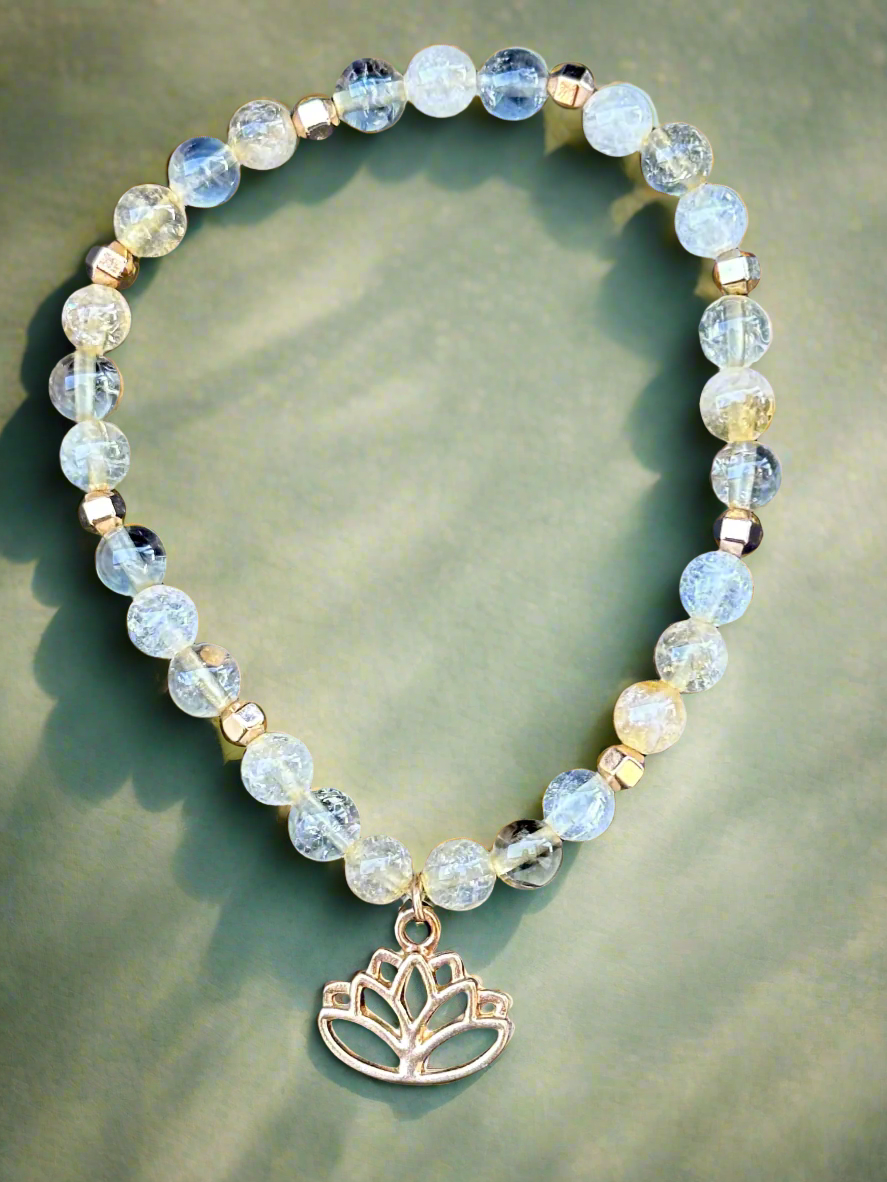 Citrine, Gold Hematite and Gold Lotus Flower Bracelet