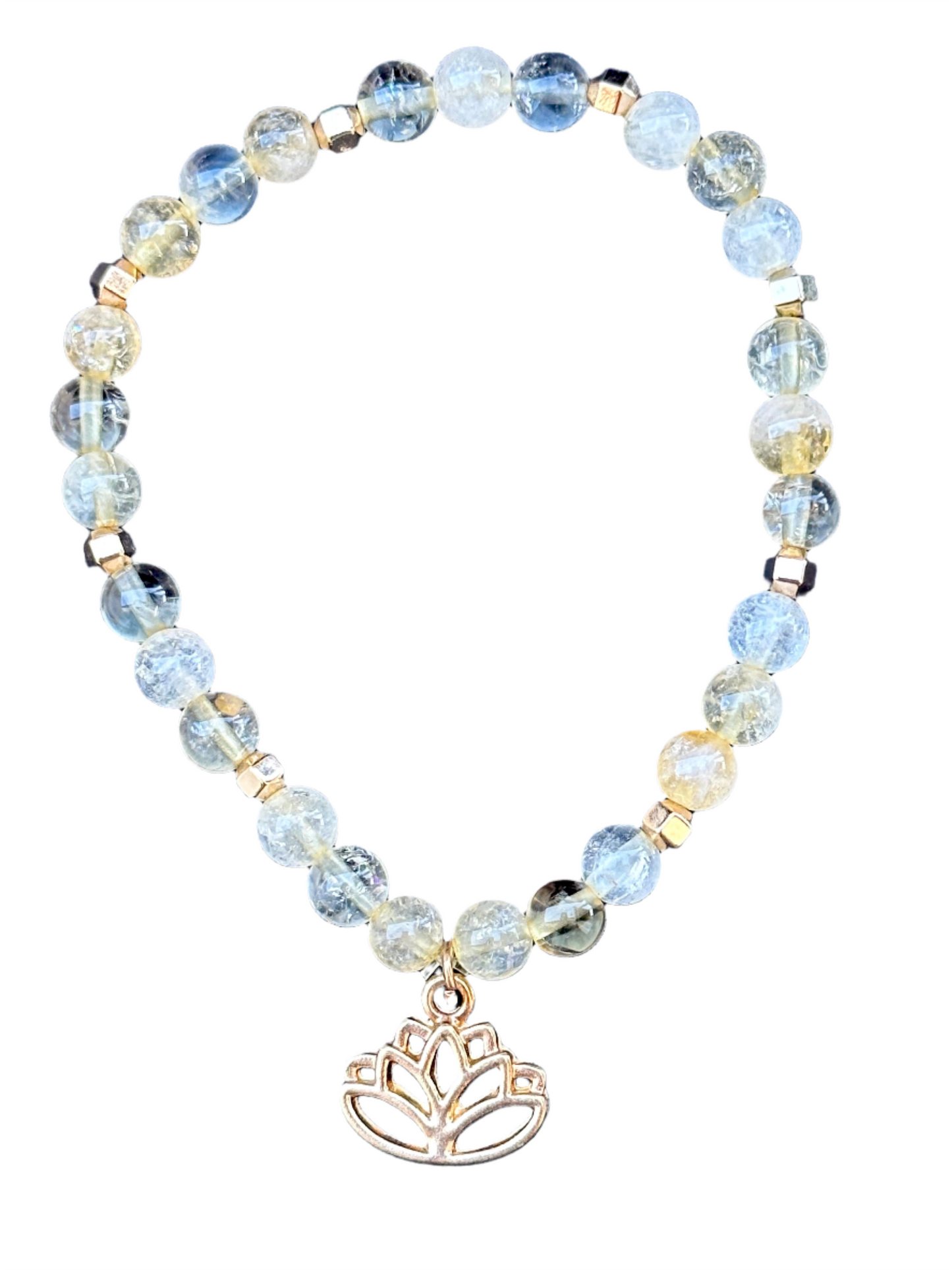 Citrine, Gold Hematite and Gold Lotus Flower Bracelet