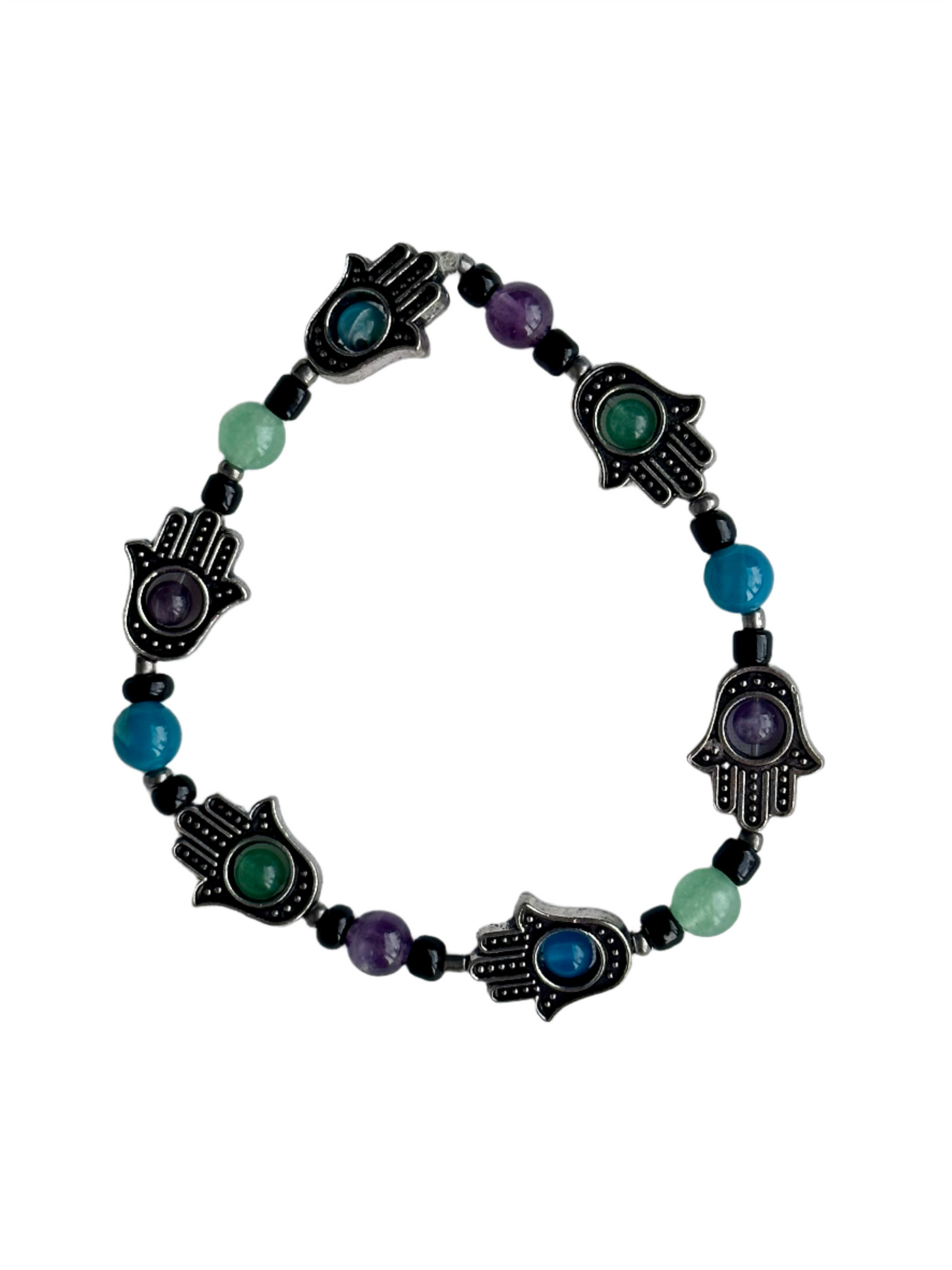 Hamsa Hand and Multi-Stone Bead Bracelet