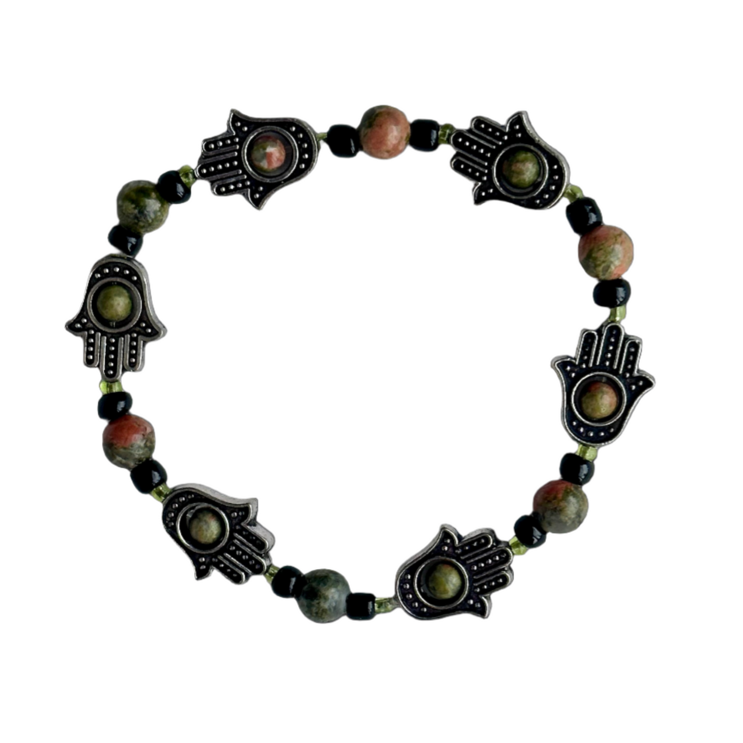 Hamsa Hand and Unakite Bracelet
