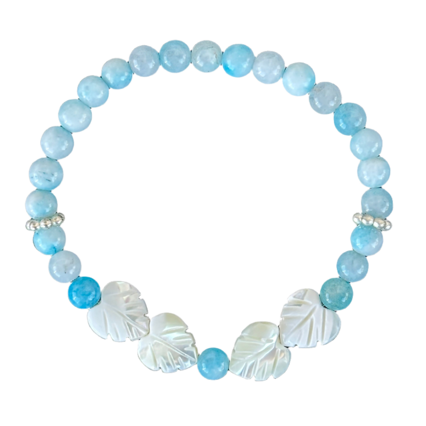 Light Blue Agate Bracelet with White Leaf-Shaped Shell Bead