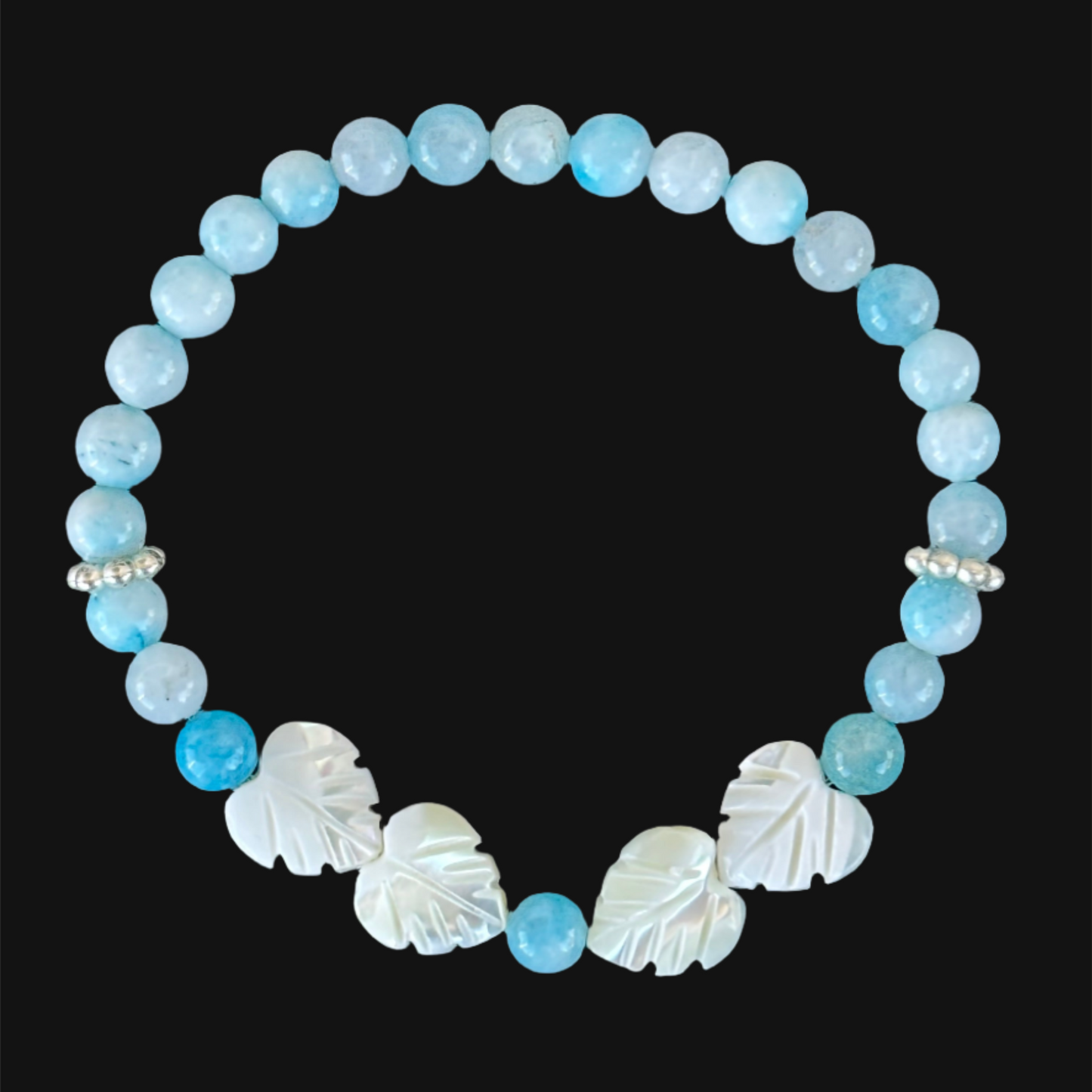 Light Blue Agate Bracelet with White Leaf-Shaped Shell Bead