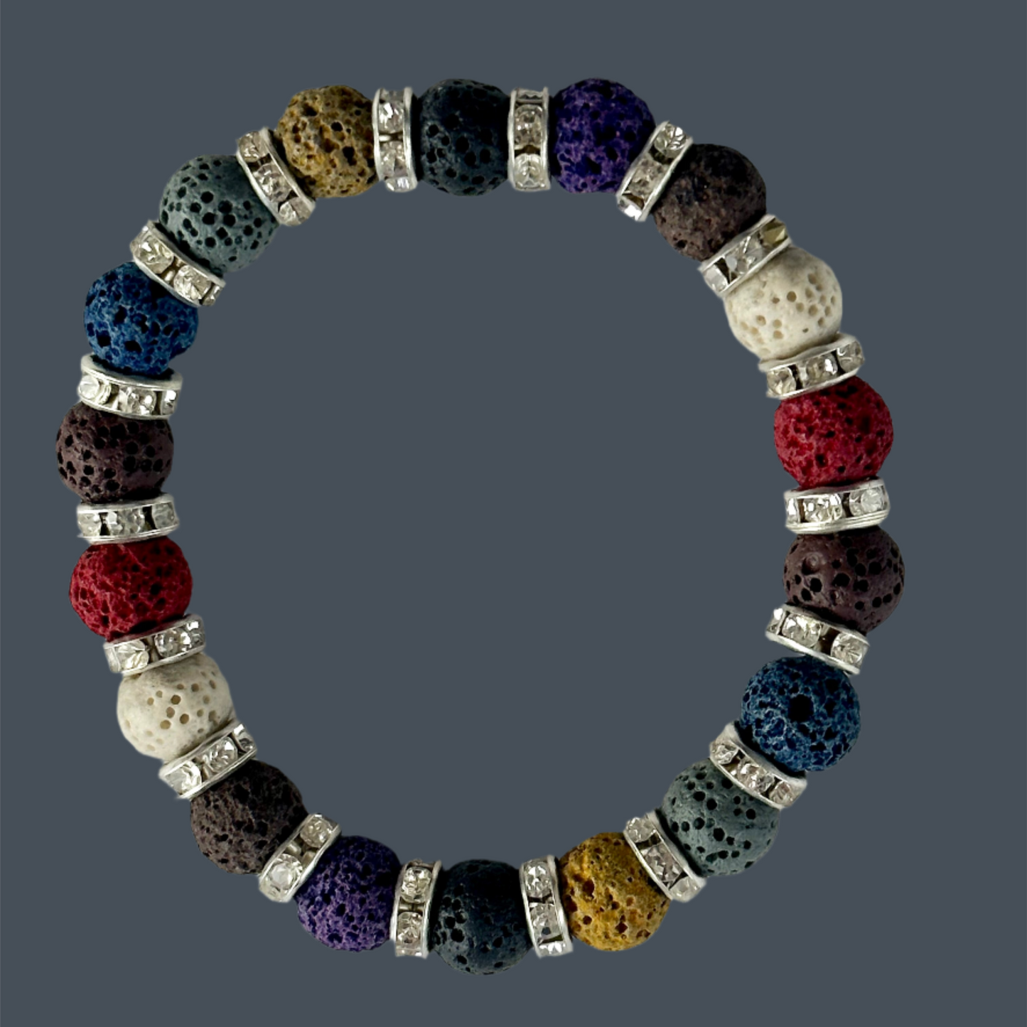 Multi-Color Lava Stone with Gold Rhinestone Accents Bracelet