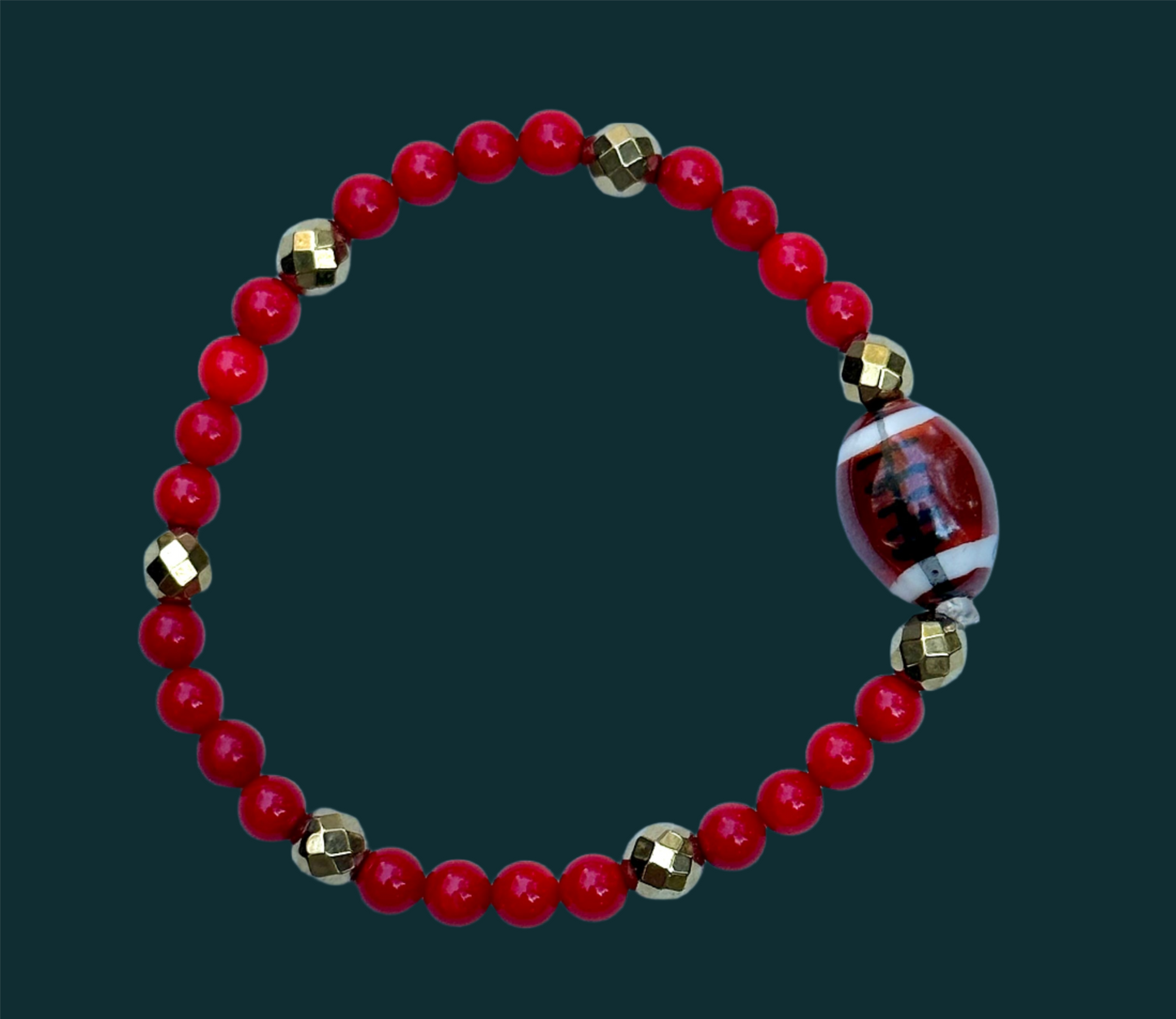 Red and Gold Football Bead Bracelet