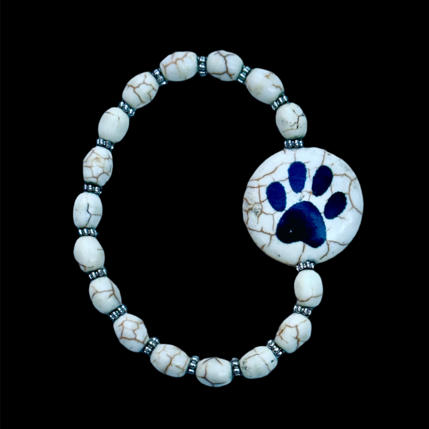 White Howlite Paw Print Bead Bracelet
