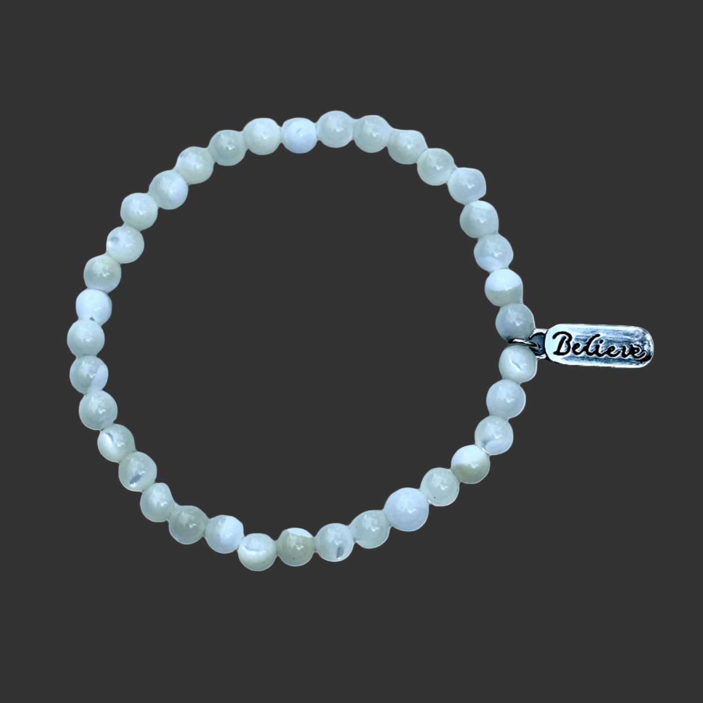 White Mother of Pearl Bracelet With Believe Charm