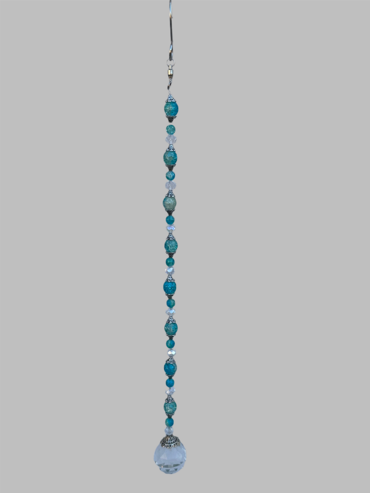 Blue Crackle Glass Suncatcher With Silver Accents