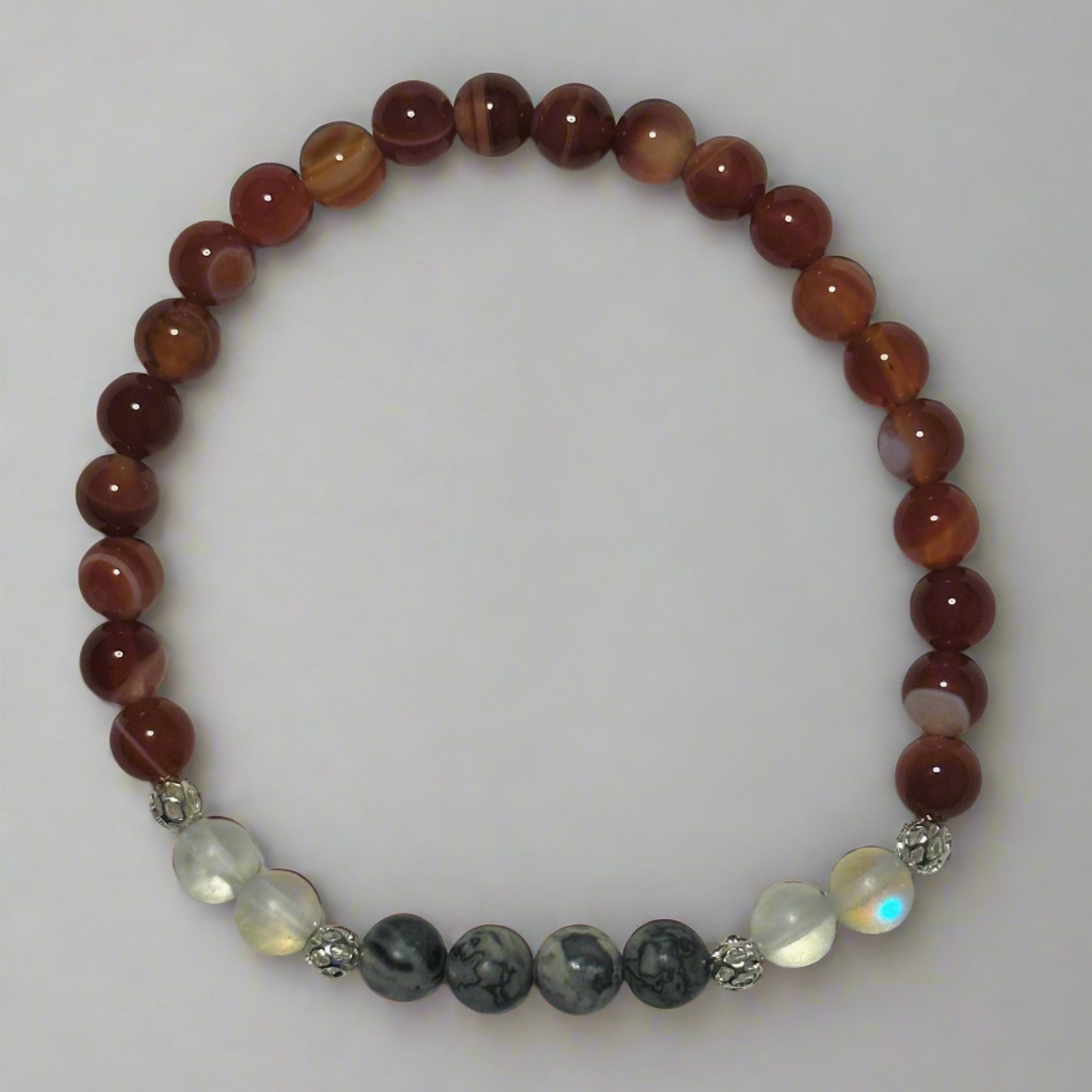 Amber Agate, Gray Jade and White Synthetic Opal Bracelet