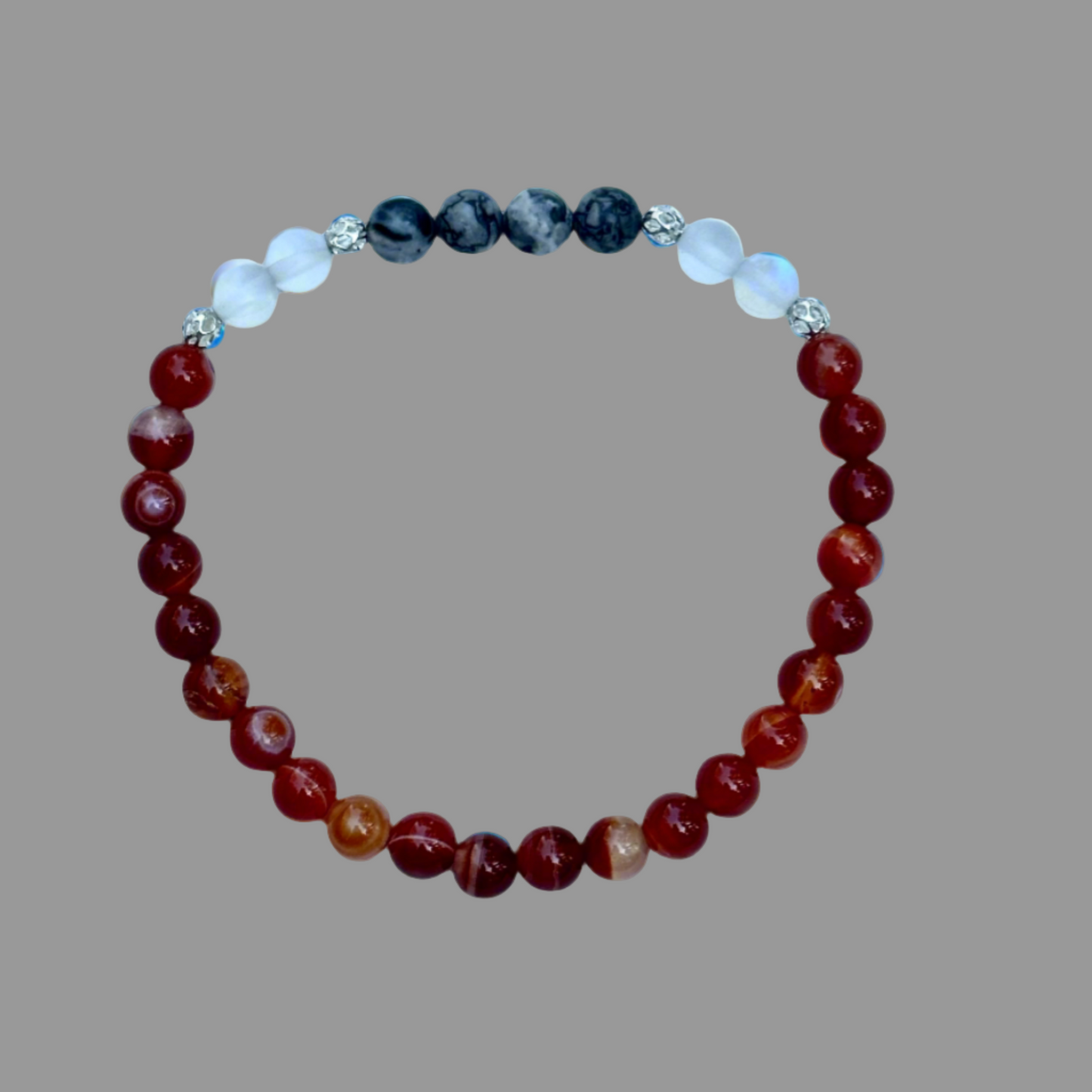 Amber Agate, Gray Jade and White Synthetic Opal Bracelet