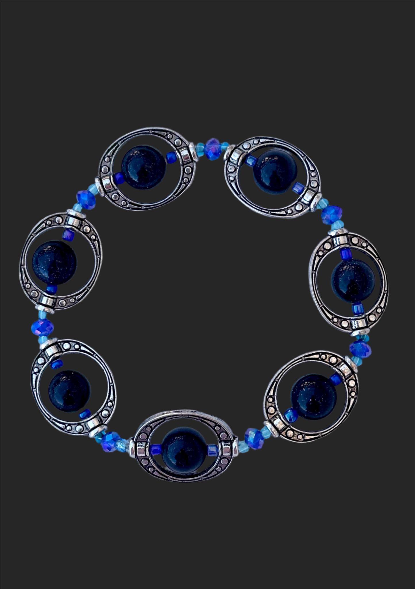 Blue Sandstone, Blue Crystal and Silver Frame Bead Bracelet
