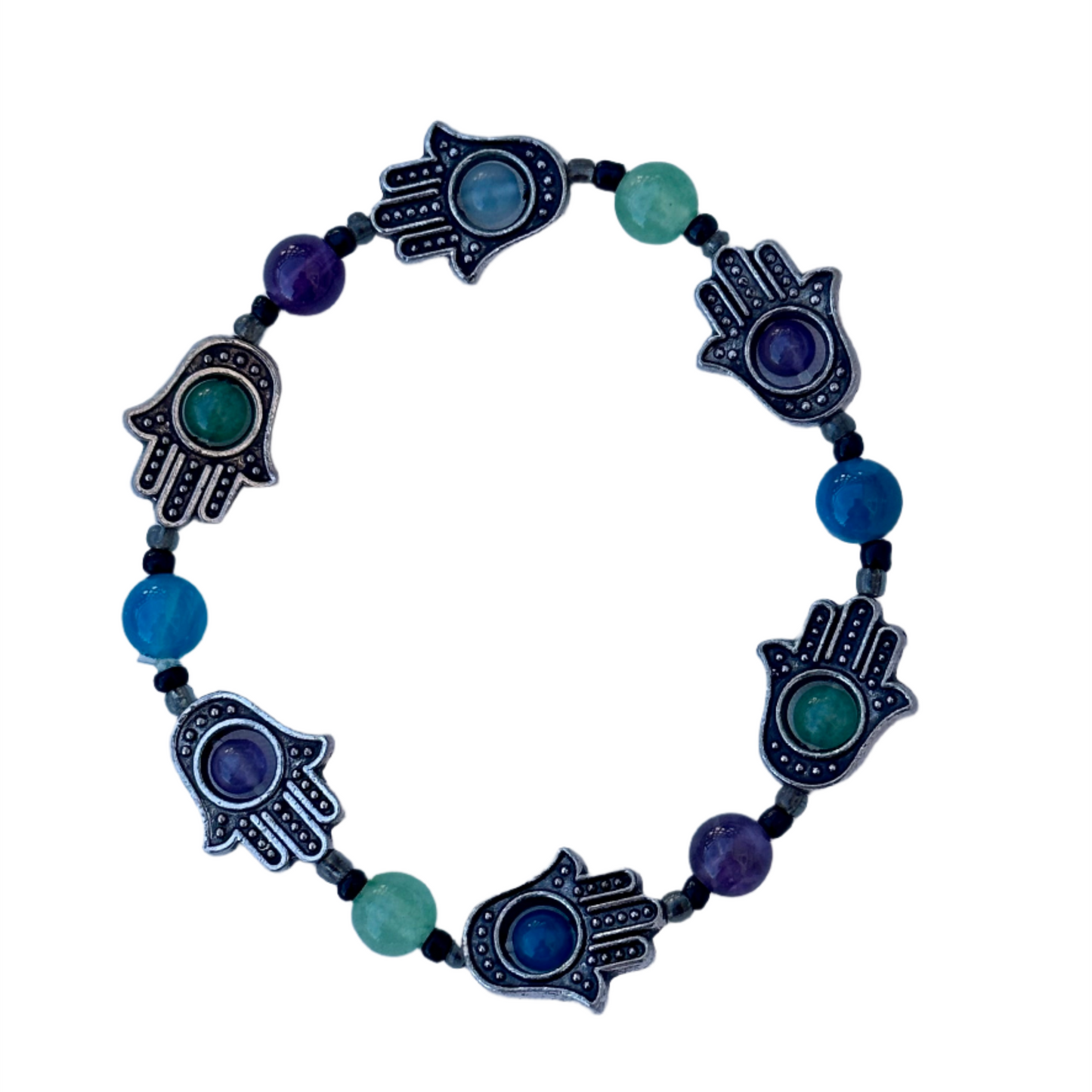 Hamsa Hand and Multi-Stone Bead Bracelet
