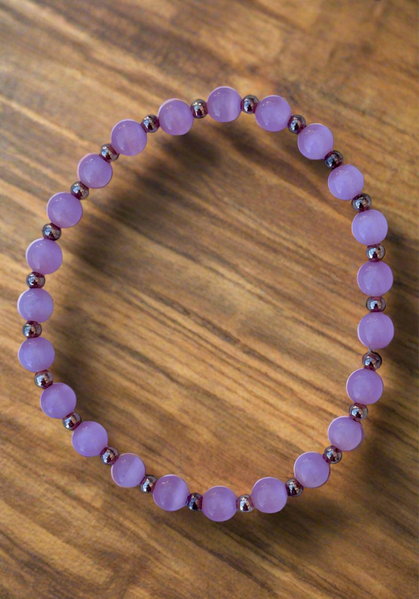 Pink Cat's Eye With Gold Accents Bead Bracelet