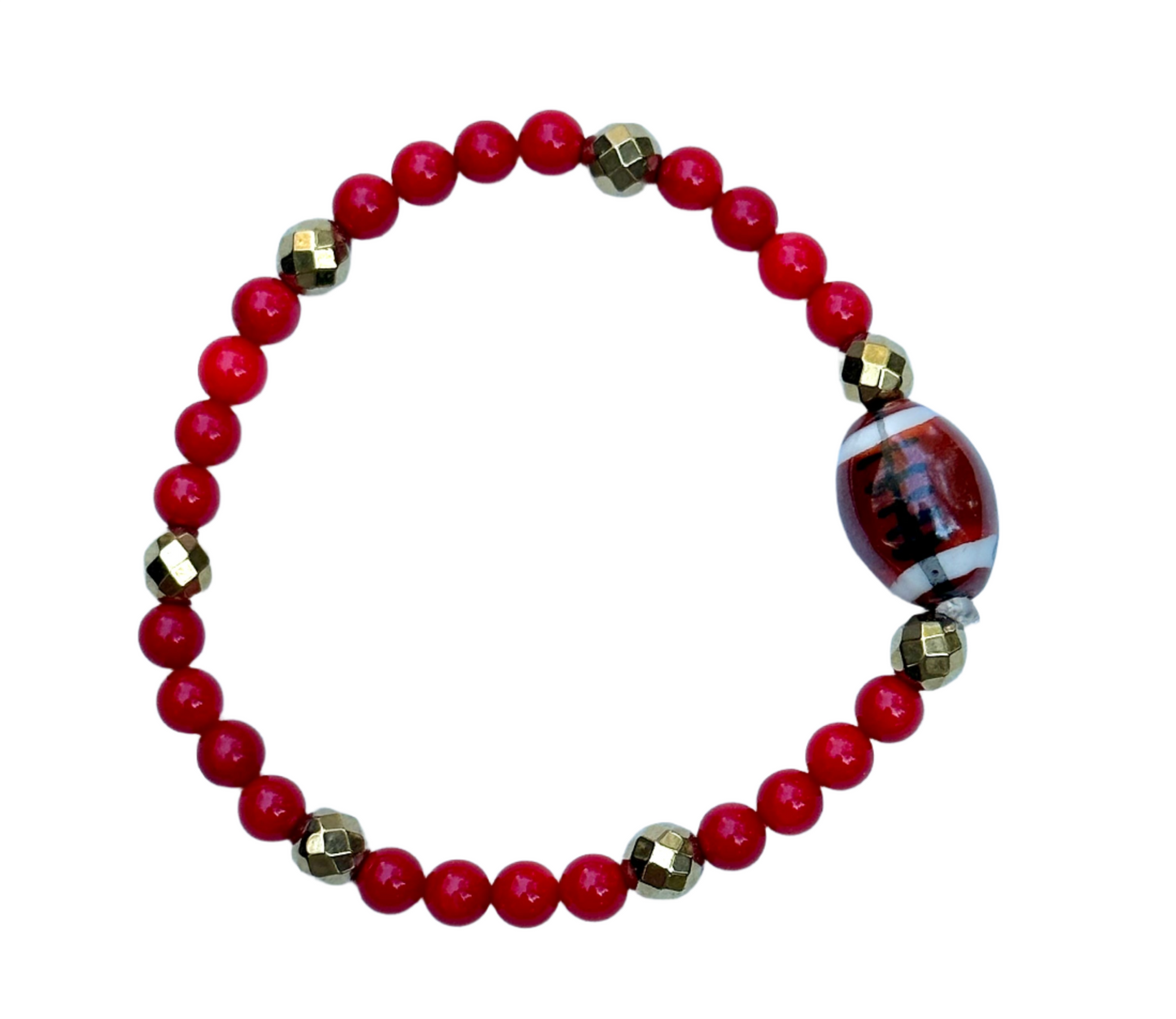 Red and Gold Football Bead Bracelet