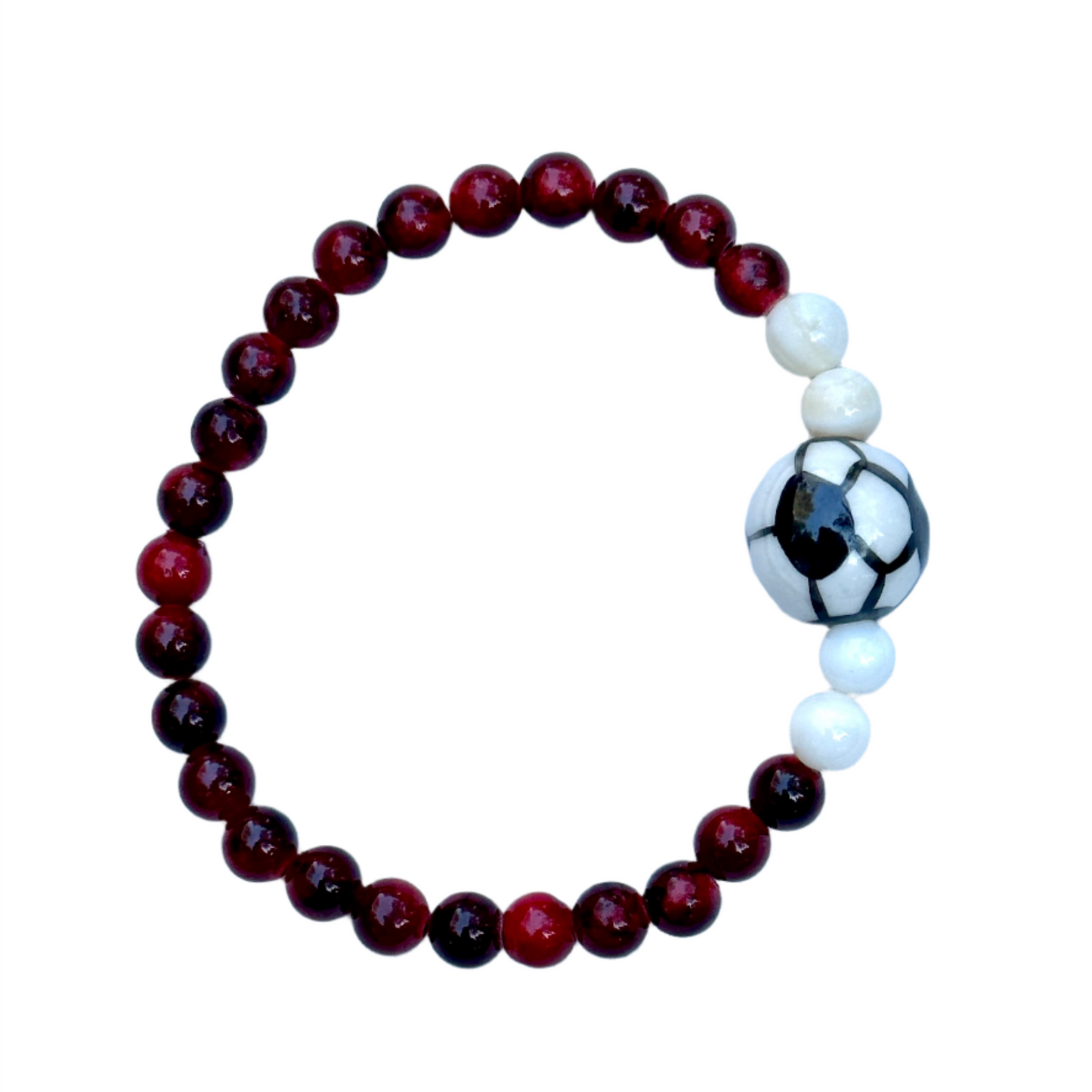 Red and White Soccer Ball Bead Bracelet