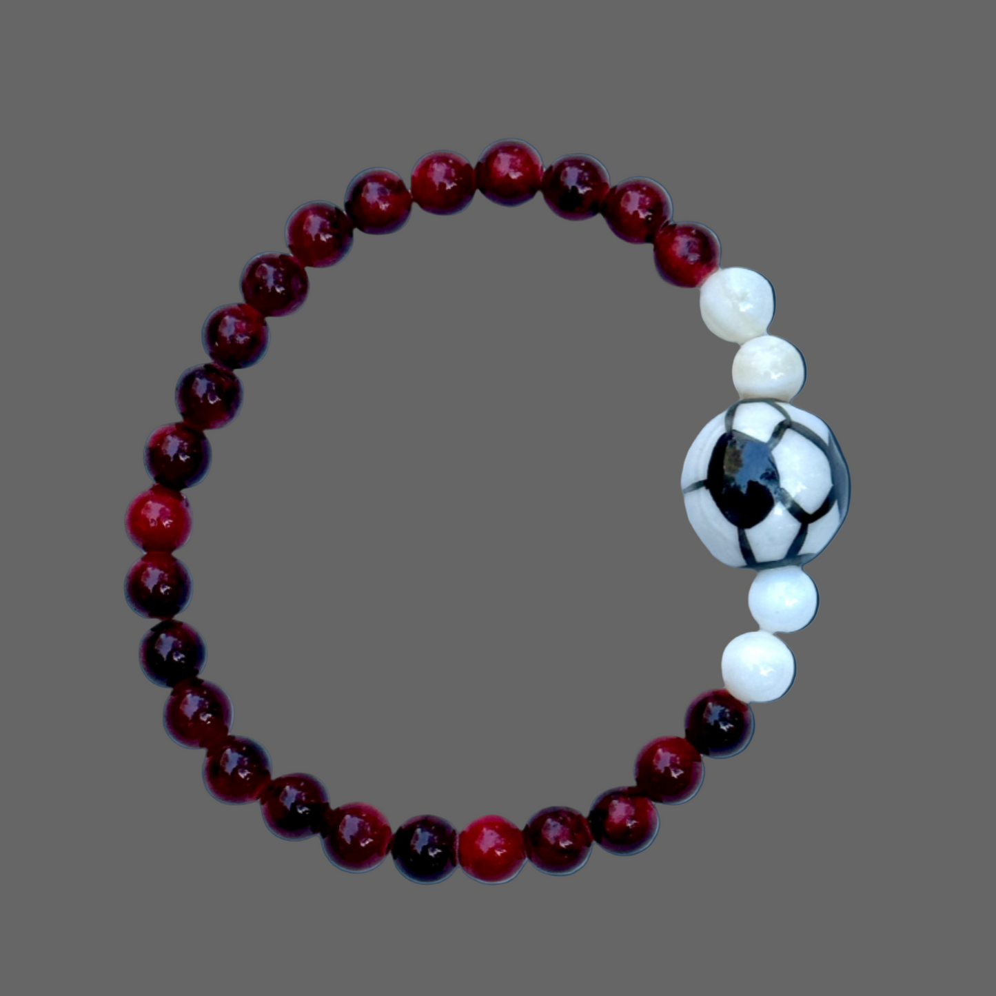 Red and White Soccer Ball Bead Bracelet