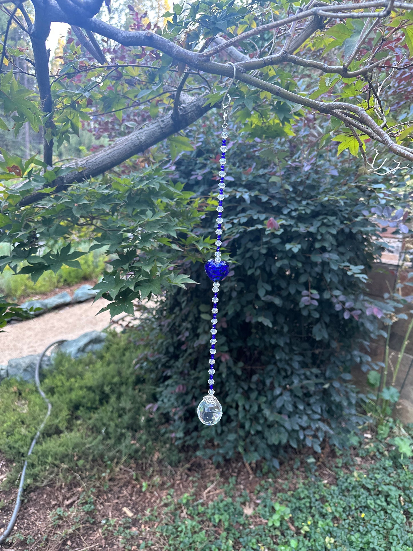Blue and Clear Crystal Suncatcher with Large Blue Heart