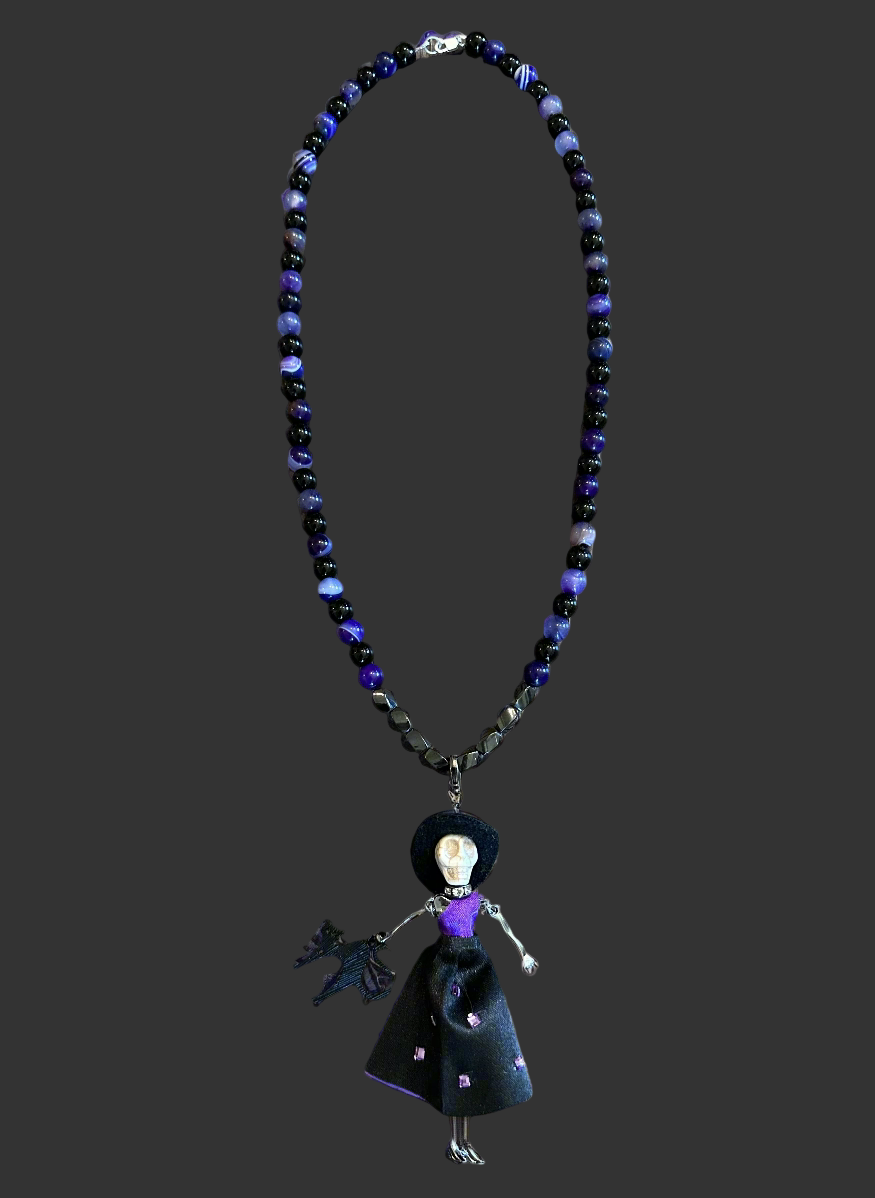 Black Jasper and Purple Agate Halloween-Themed Necklace