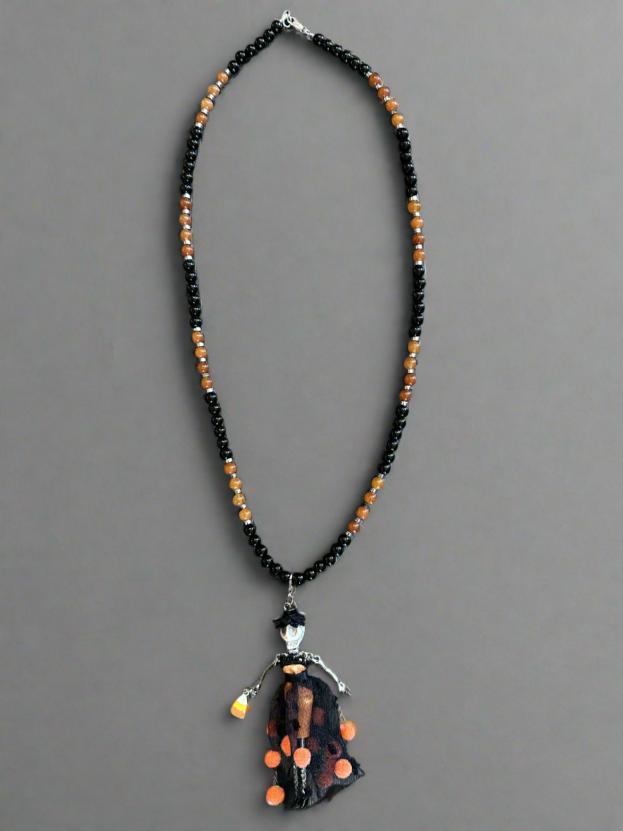 Orange and Black Beaded Natural Stone Halloween-Themed Necklace ππ»
